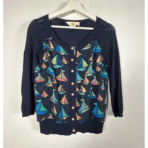 Anthropologie HWR Womens Sailboat Cardigan Sweater XS Navy Button Front Knit